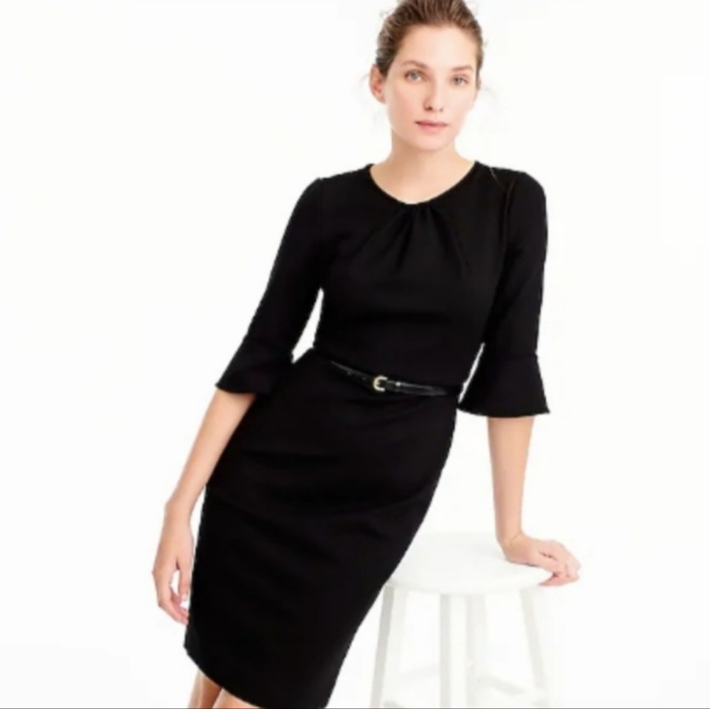 J. Crew Black Ponte Knit Sheath Dress Size 4 Small Knee Length Professional